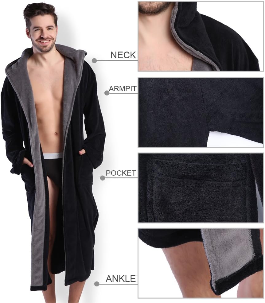 Luxury Men's Bathrobe with Hood - Lars-Black/Red-S-Nora Luxe