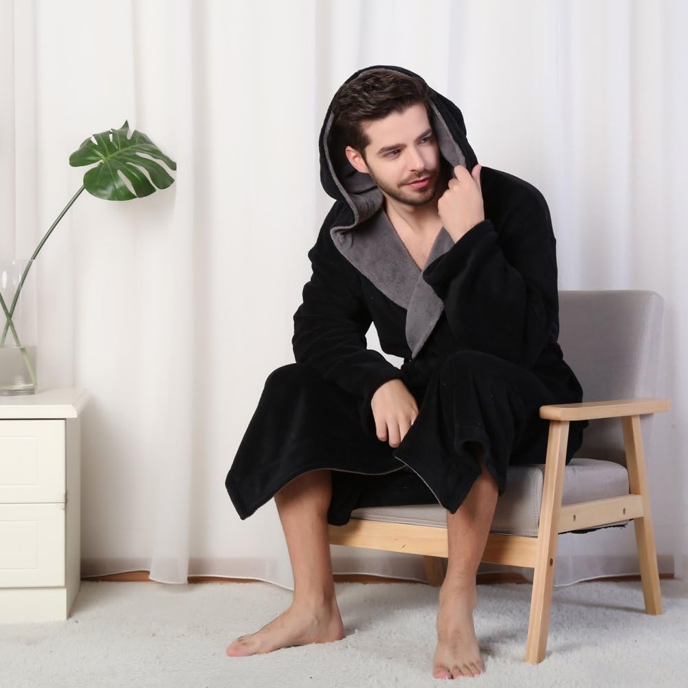 Luxury Men's Bathrobe with Hood - Lars-Black/Red-S-Nora Luxe