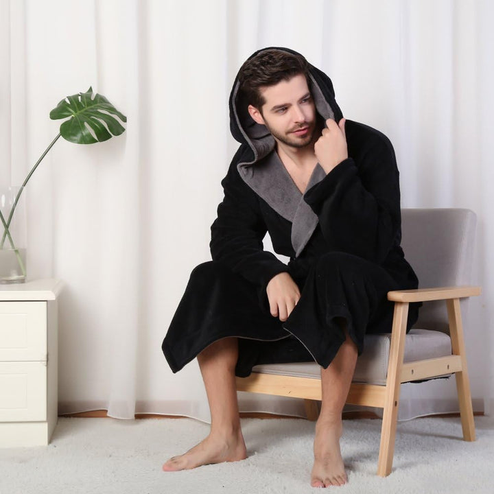Luxury Men's Bathrobe with Hood - Lars-Black/Red-S-Nora Luxe