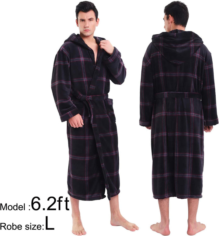 Luxury Men's Bathrobe with Hood - Lars-Black/Red-S-Nora Luxe