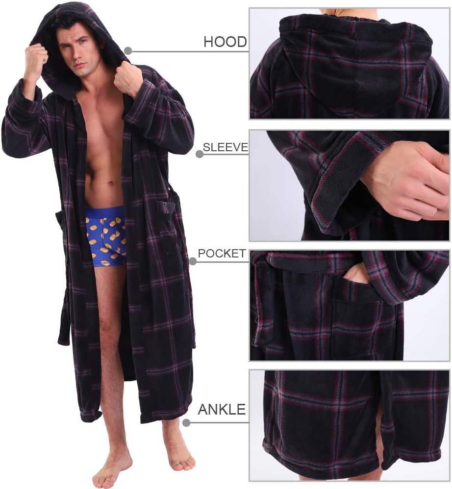 Luxury Men's Bathrobe with Hood - Lars-Black/Red-S-Nora Luxe