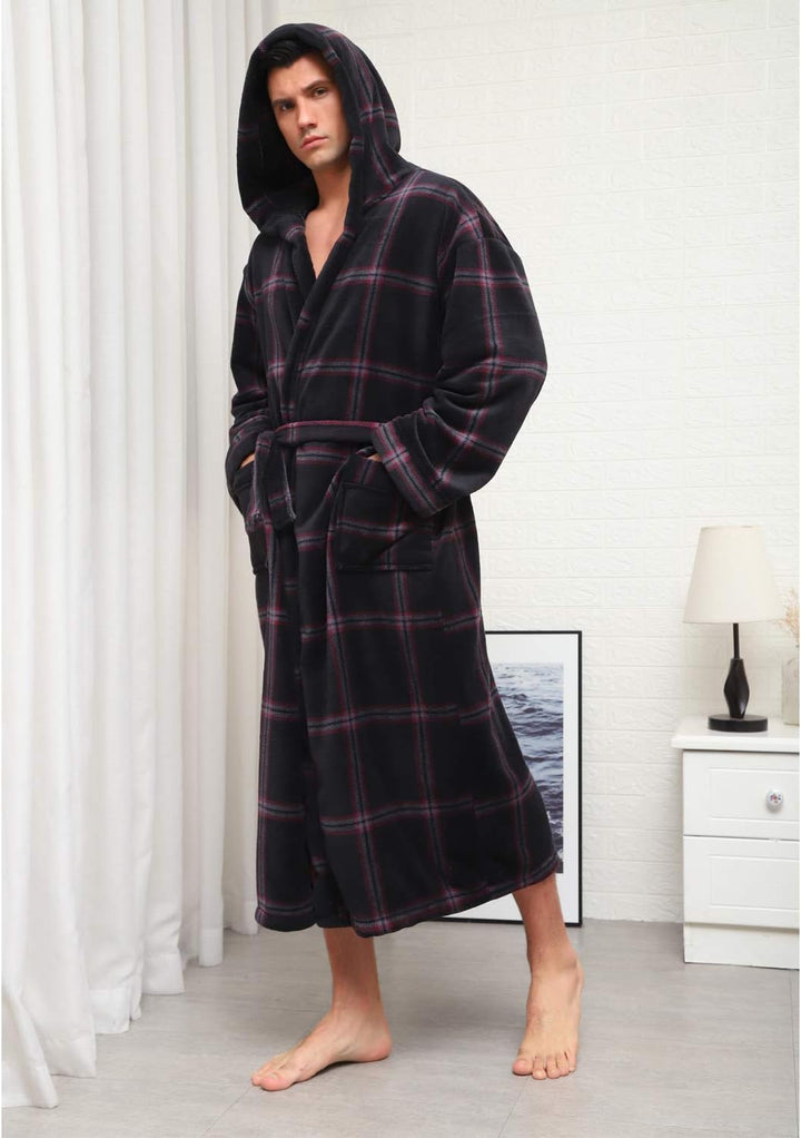 Luxury Men's Bathrobe with Hood - Lars-Black/Red-S-Nora Luxe