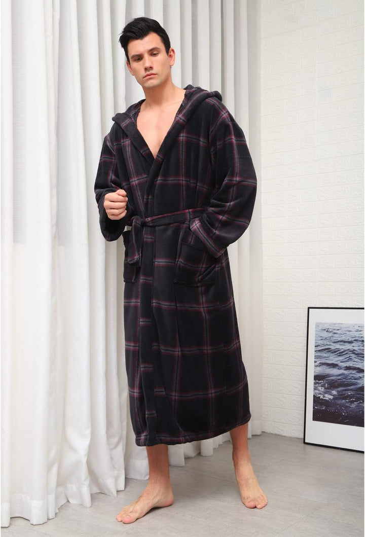 Luxury Men's Bathrobe with Hood - Lars-Black/Red-S-Nora Luxe
