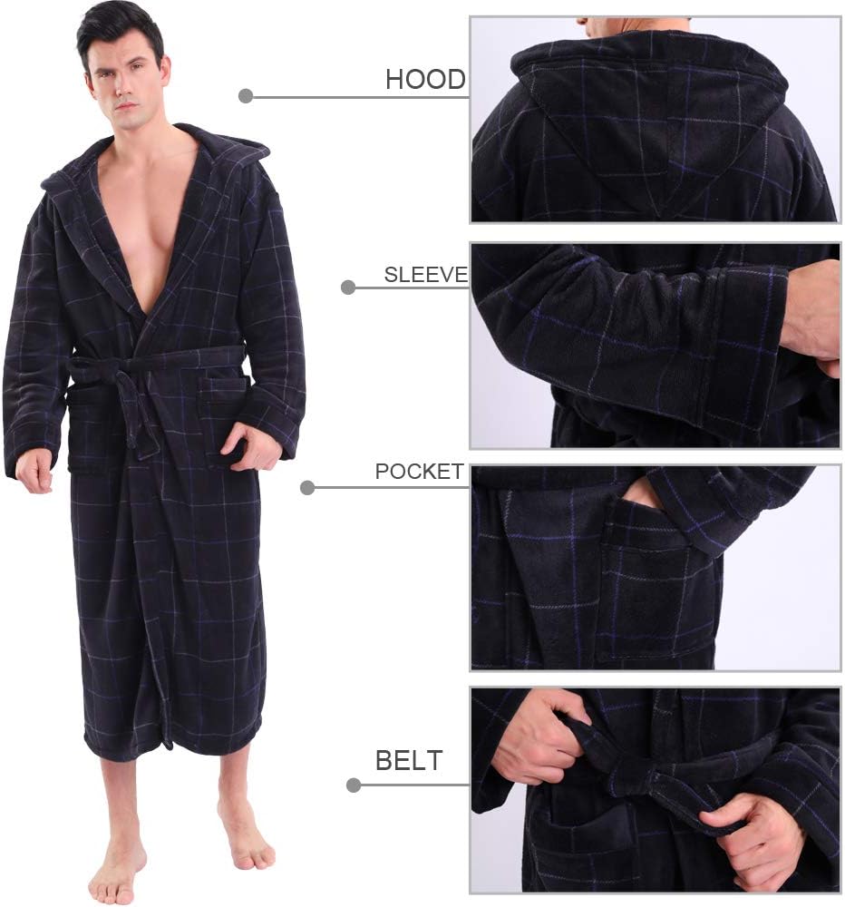 Luxury Men's Bathrobe with Hood - Lars-Black/Red-S-Nora Luxe