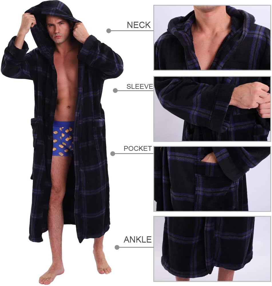 Luxury Men's Bathrobe with Hood - Lars-Black/Red-S-Nora Luxe