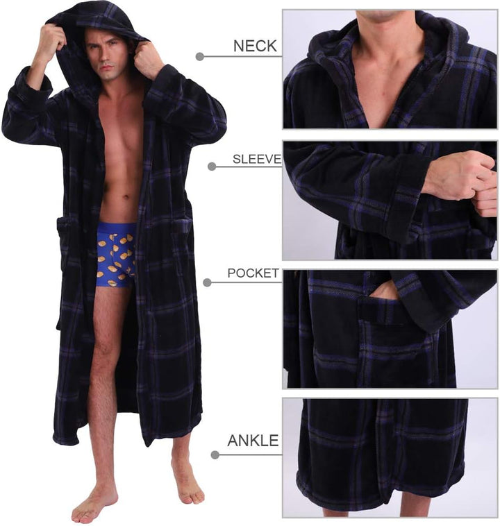 Luxury Men's Bathrobe with Hood - Lars-Black/Red-S-Nora Luxe