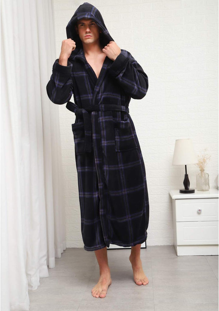 Luxury Men's Bathrobe with Hood - Lars-Black/Red-S-Nora Luxe