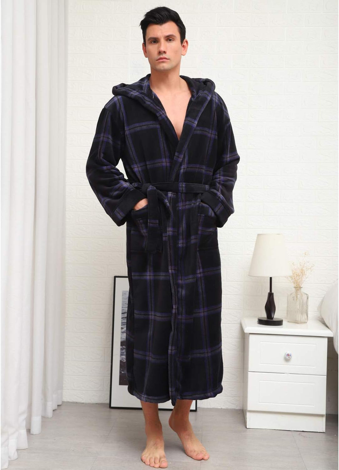 Luxury Men's Bathrobe with Hood - Lars-Black/Red-S-Nora Luxe