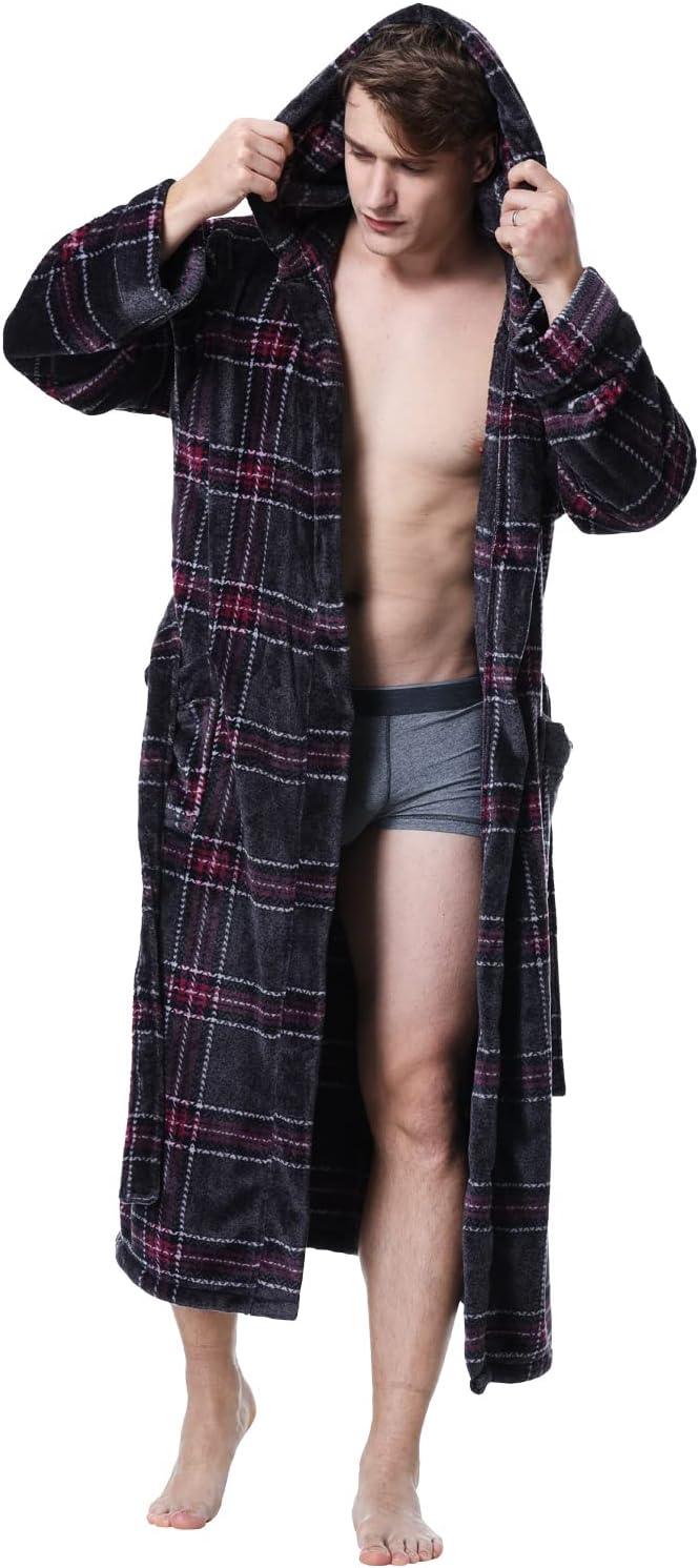 Luxury Men's Bathrobe with Hood - Lars-Black/Red-S-Nora Luxe