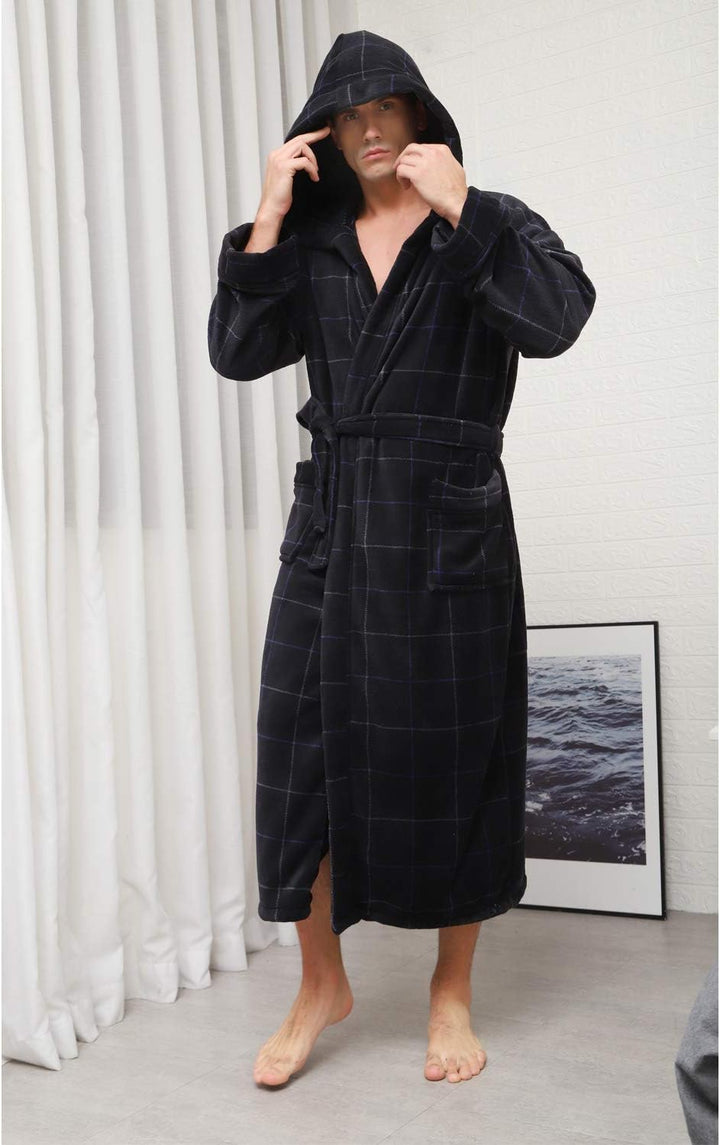 Luxury Men's Bathrobe with Hood - Lars-Black/Red-S-Nora Luxe