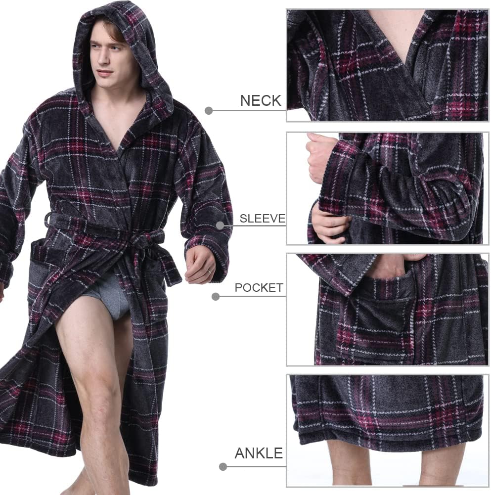 Luxury Men's Bathrobe with Hood - Lars-Black/Red-S-Nora Luxe