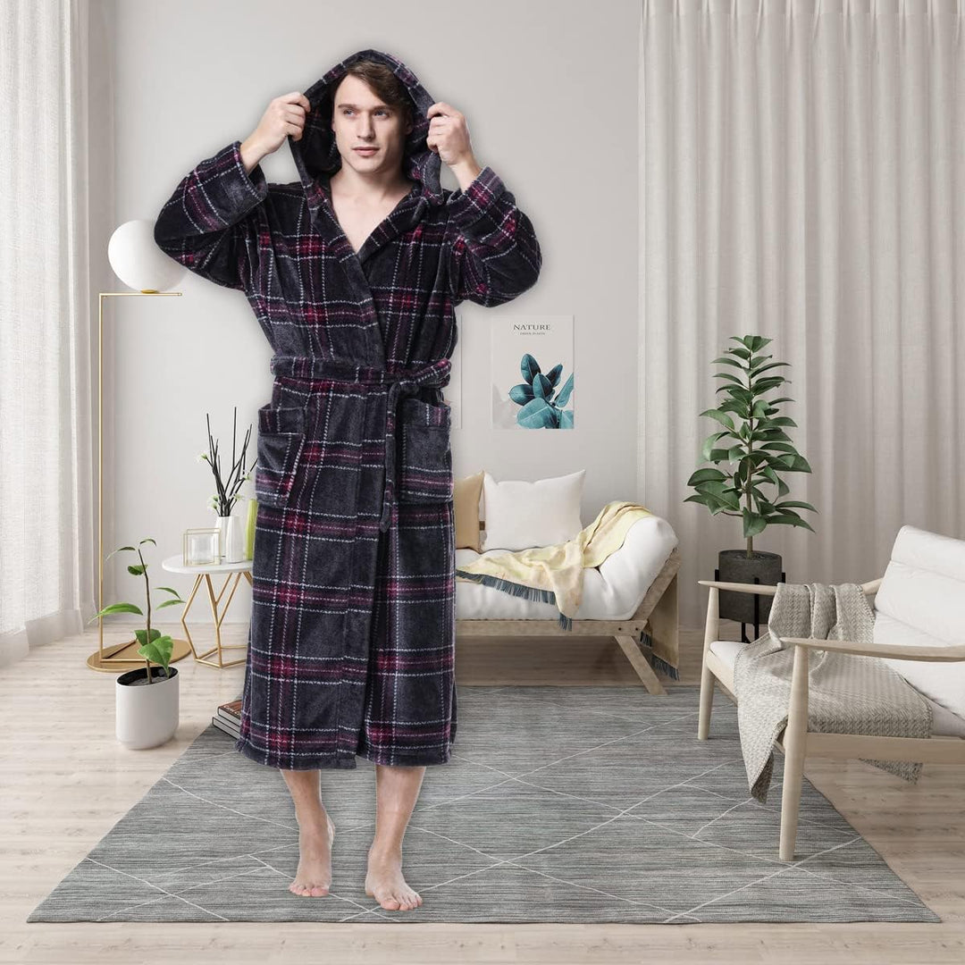 Luxury Men's Bathrobe with Hood - Lars-Black/Red-S-Nora Luxe