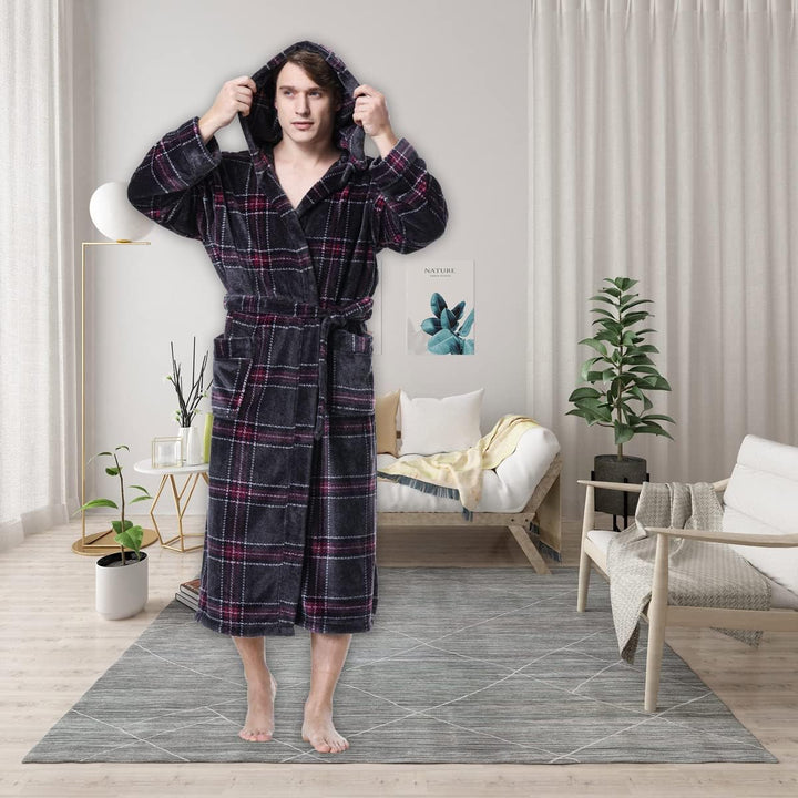 Luxury Men's Bathrobe with Hood - Lars-Black/Red-S-Nora Luxe