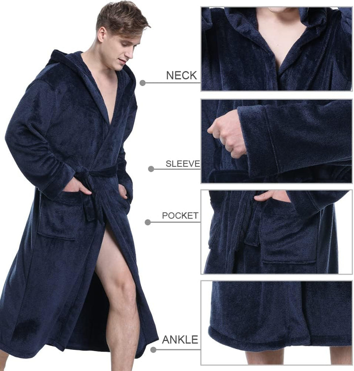 Luxury Men's Bathrobe with Hood - Lars-Black/Red-S-Nora Luxe