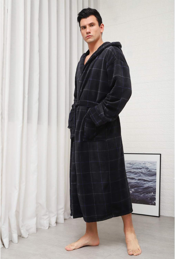 Luxury Men's Bathrobe with Hood - Lars-Black/Red-S-Nora Luxe