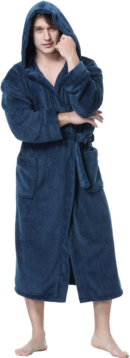 Luxury Men's Bathrobe with Hood - Lars-Blue-S-Nora Luxe
