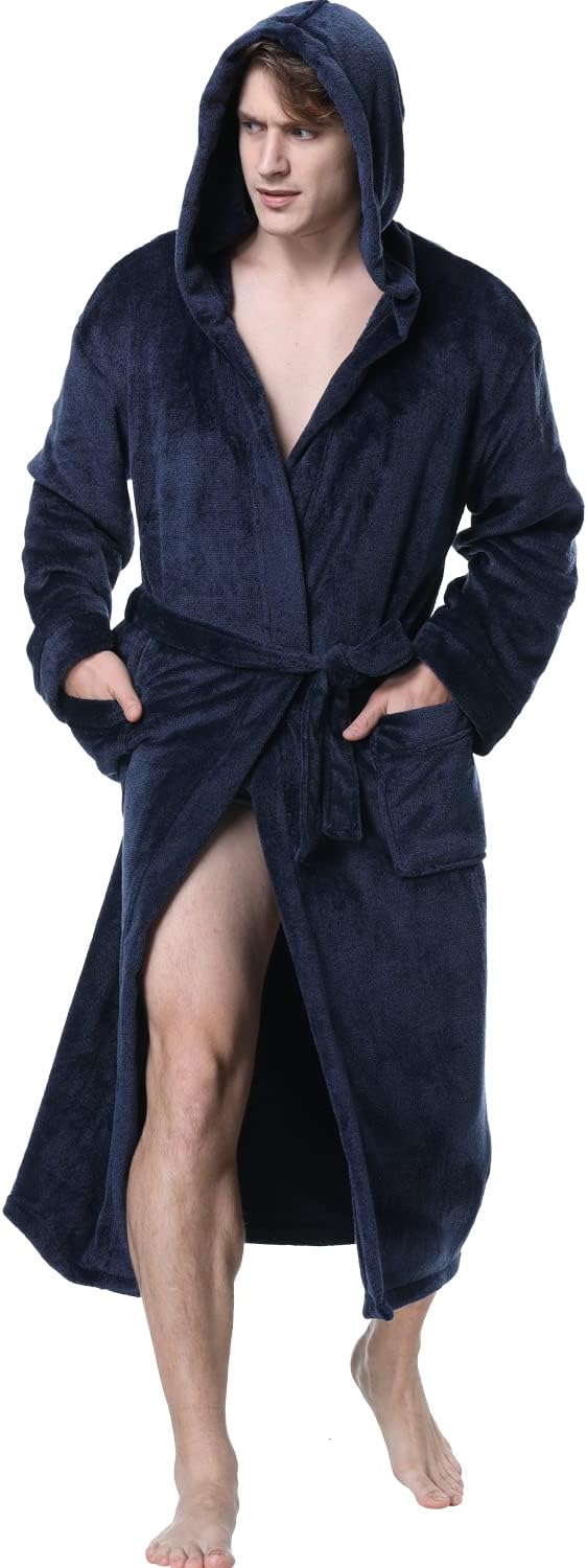 Luxury Men's Bathrobe with Hood - Lars-Dark Blue-S-Nora Luxe