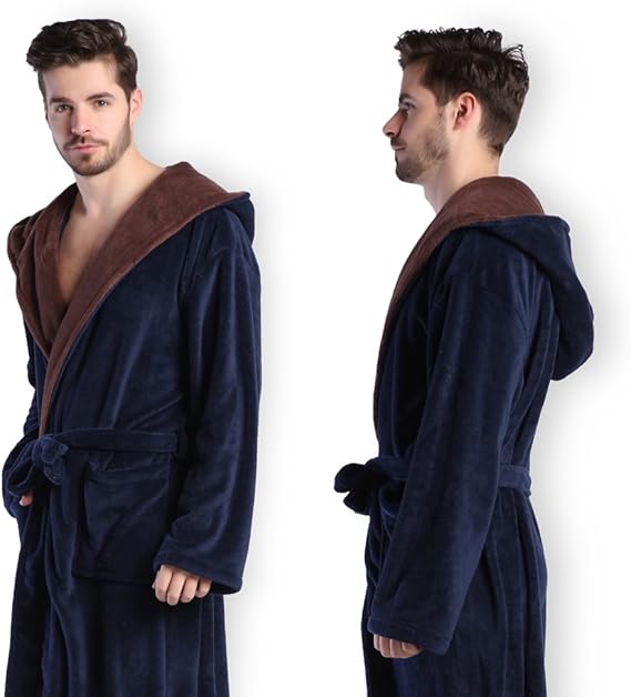 Luxury Men's Bathrobe with Hood - Lars-Dark Blue2-S-Nora Luxe