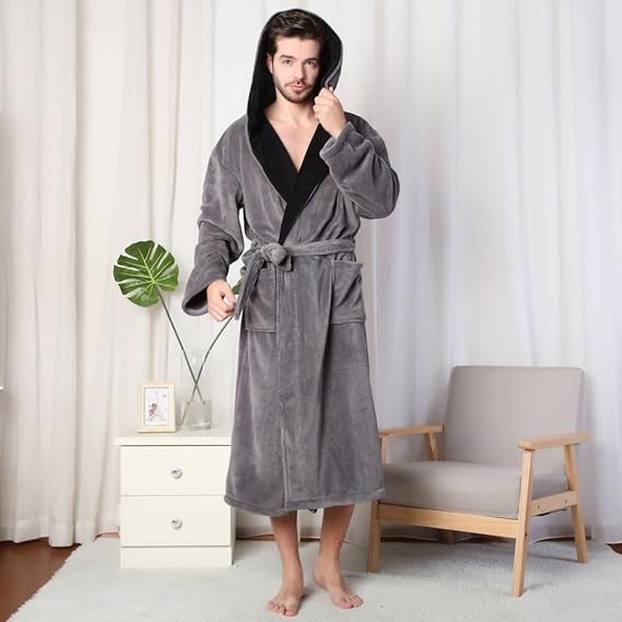 Luxury Men's Bathrobe with Hood - Lars-Gray2-S-Nora Luxe