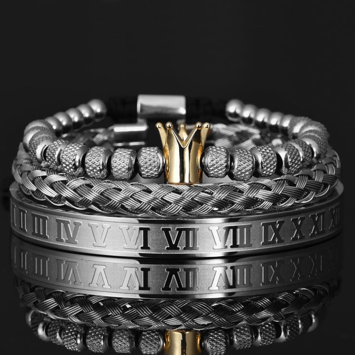 Luxury Men's Bracelet Set – Julius-Silver Set Golden Crown-The Livary