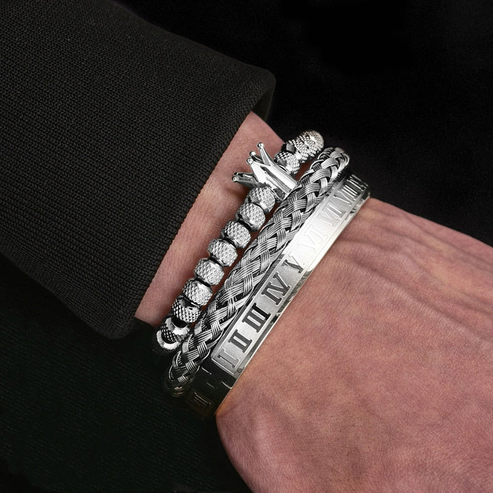 Luxury Men's Bracelet Set – Julius-Silver Set Golden Crown-The Livary