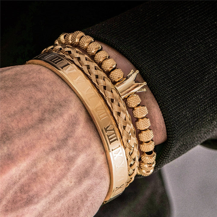 Luxury Men's Bracelet Set – Julius-Silver Set Golden Crown-The Livary