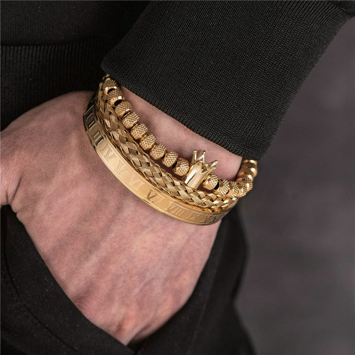 Luxury Men's Bracelet Set – Julius-Silver Set Golden Crown-The Livary
