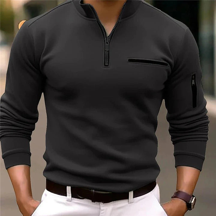 Luxury Men's Pullover with Zip - Davy-Black-S-Nora Luxe