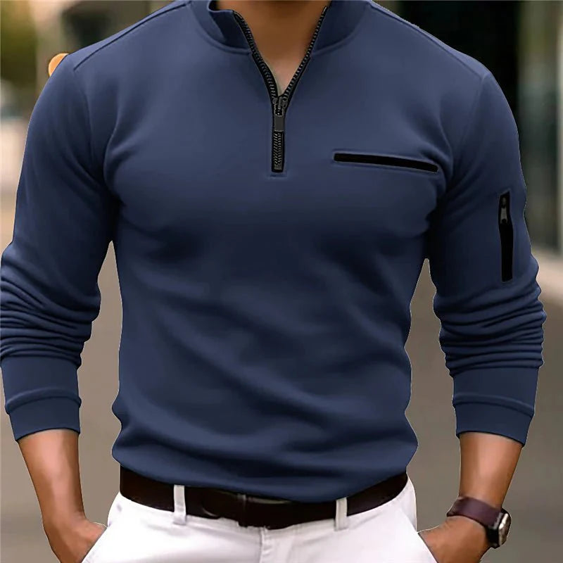 Luxury Men's Pullover with Zip - Davy-Dark Blue-S-Nora Luxe