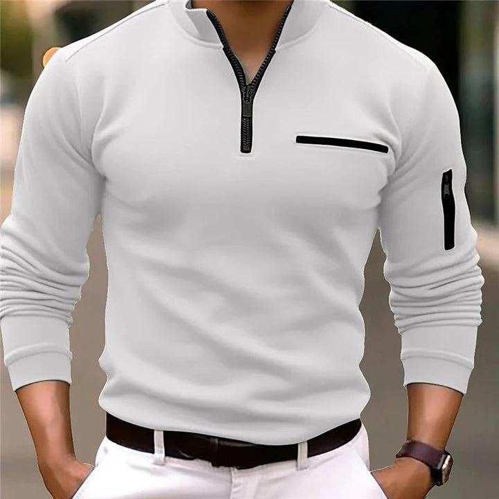 Luxury Men's Pullover with Zip - Davy-White-S-Nora Luxe