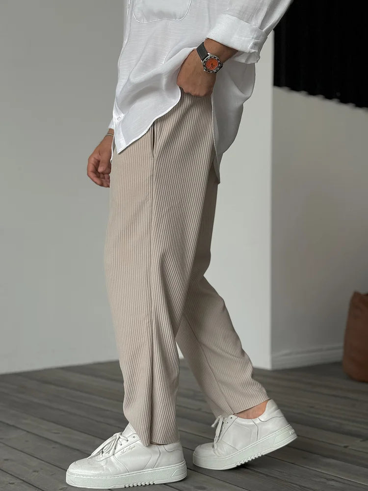 Luxury Men's Trousers in Soft Fabric – Alessio-Beige-S-Nora Luxe