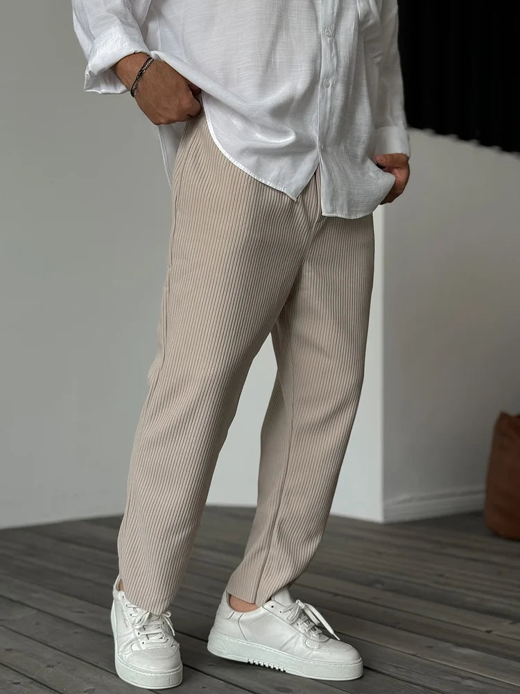 Luxury Men's Trousers in Soft Fabric – Alessio-Beige-S-Nora Luxe