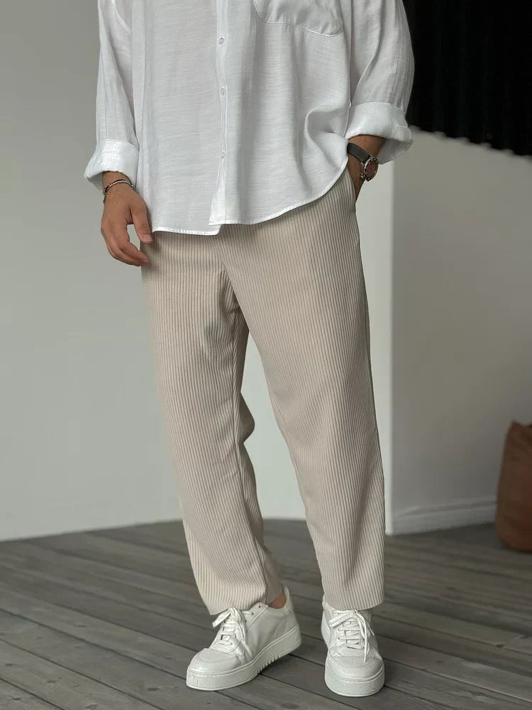 Luxury Men's Trousers in Soft Fabric – Alessio-Beige-S-Nora Luxe