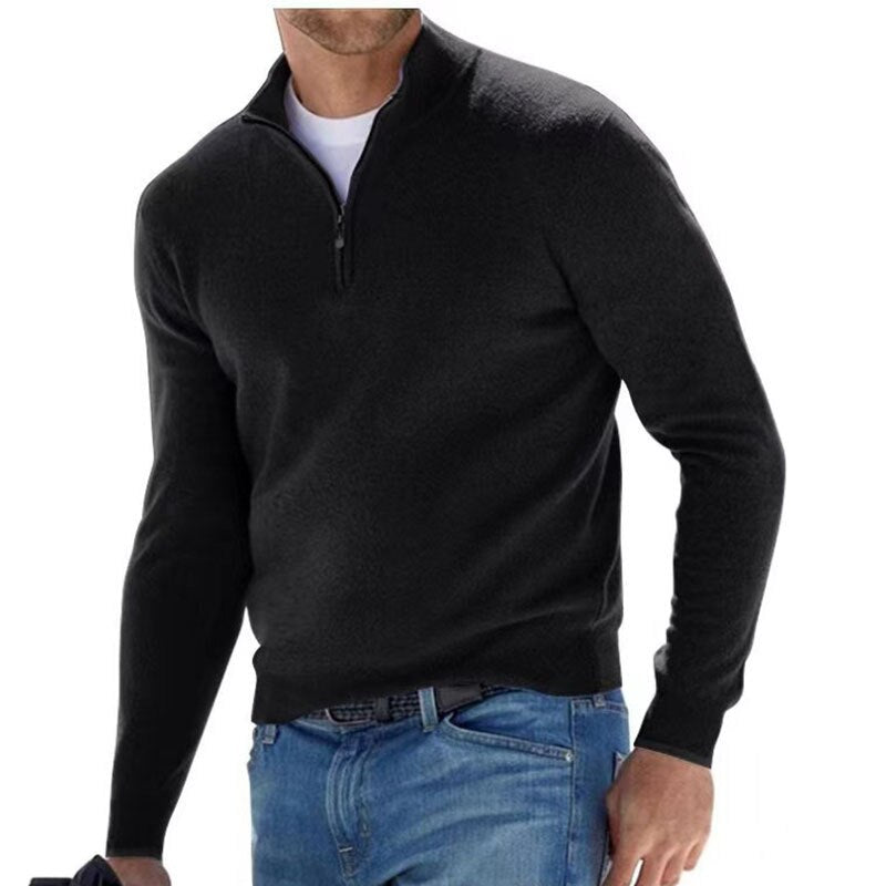 Luxury Men's Zip Sweater - Mason-Black-S-Nora Luxe
