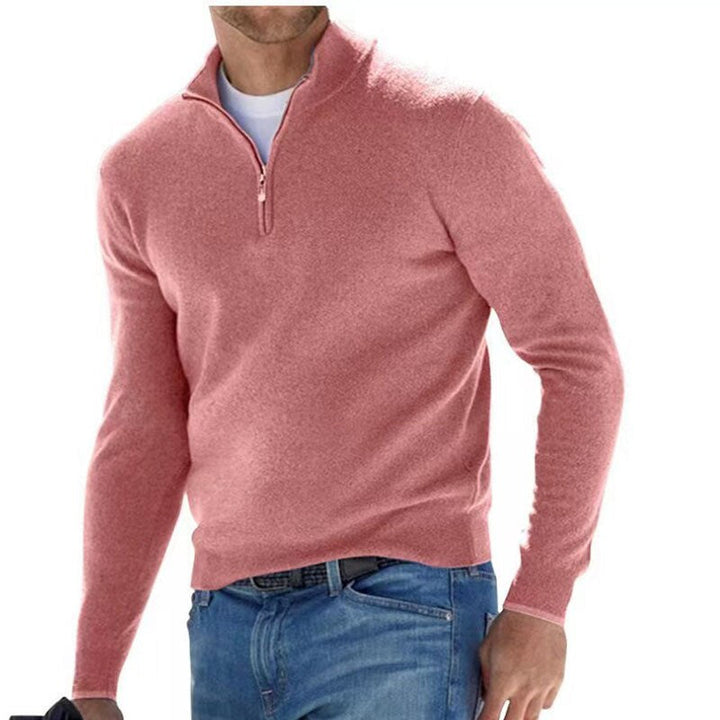 Luxury Men's Zip Sweater - Mason-Salmon pink-S-Nora Luxe