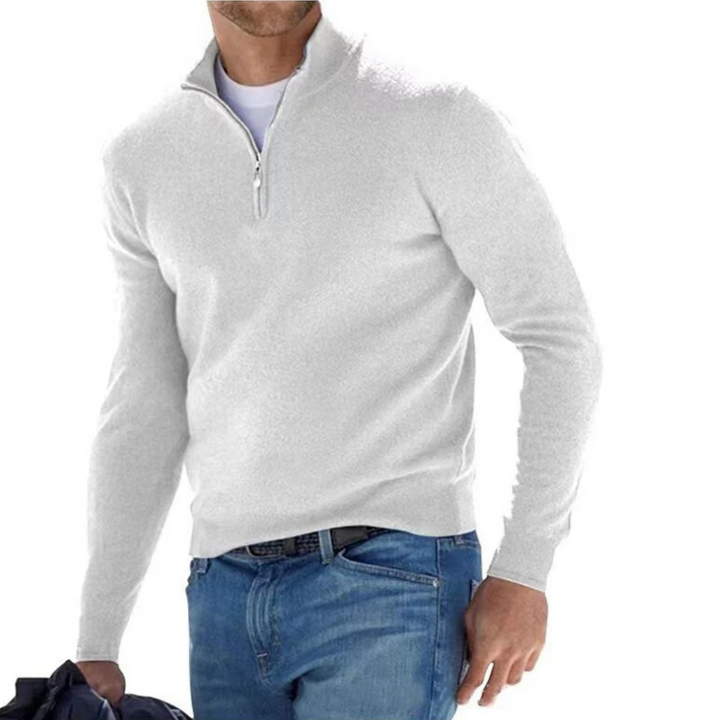 Luxury Men's Zip Sweater - Mason-White-S-Nora Luxe