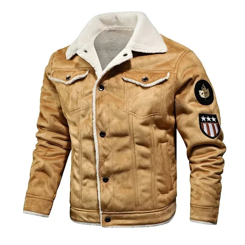 Luxury Oversized Leather Jacket with Velvet Lining - Victor-Khaki-M-Nora Luxe