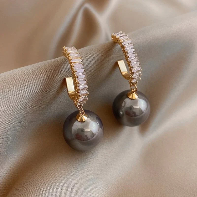 Luxury Pearl Earrings with Zirconia - Delphine-Gray-Nora Luxe