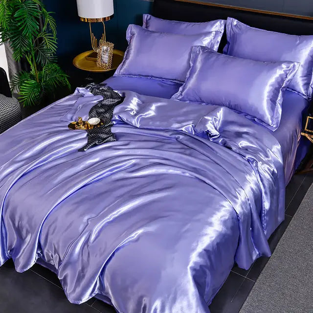 Luxury Plain Satin Duvet Cover - SilkSerenity-Blue/Purple-59.06 × 78.74 in-Nora Luxe