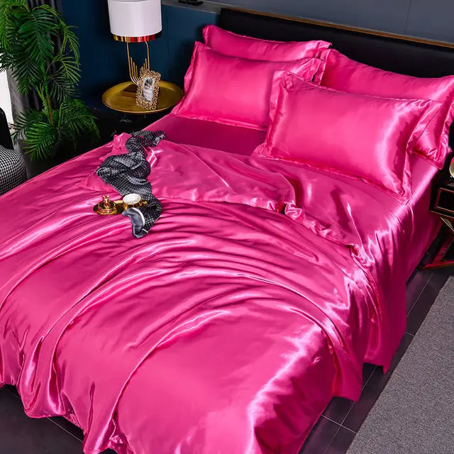 Luxury Plain Satin Duvet Cover - SilkSerenity-Dark Pink-59.06 × 78.74 in-Nora Luxe