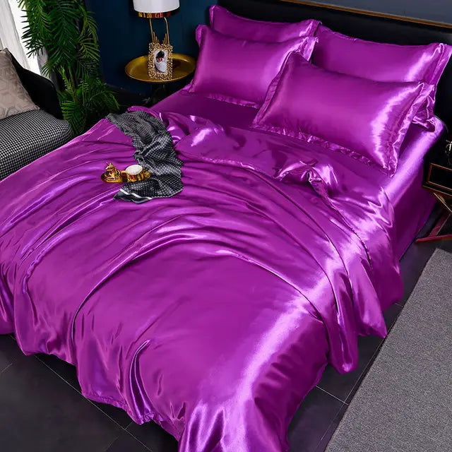 Luxury Plain Satin Duvet Cover - SilkSerenity-Dark Purple-59.06 × 78.74 in-Nora Luxe