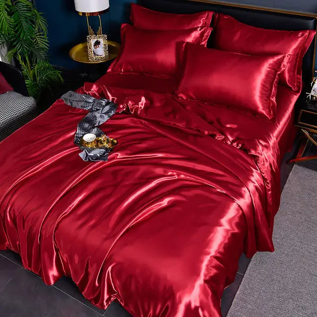 Luxury Plain Satin Duvet Cover - SilkSerenity-Dark Red-59.06 × 78.74 in-Nora Luxe