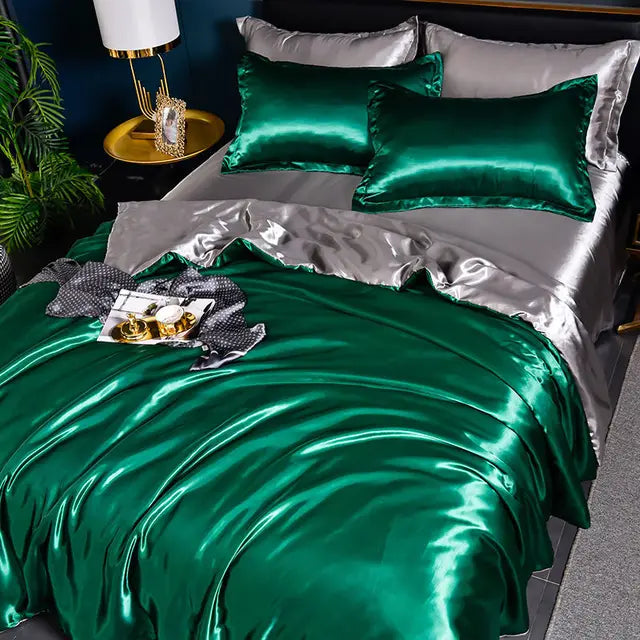 Luxury Plain Satin Duvet Cover - SilkSerenity-Green-59.06 × 78.74 in-Nora Luxe