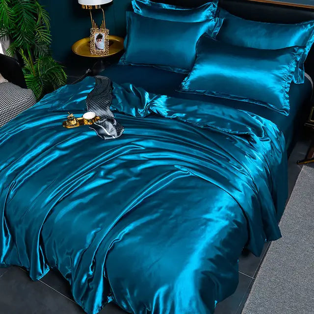 Luxury Plain Satin Duvet Cover - SilkSerenity-Green/Blue-59.06 × 78.74 in-Nora Luxe