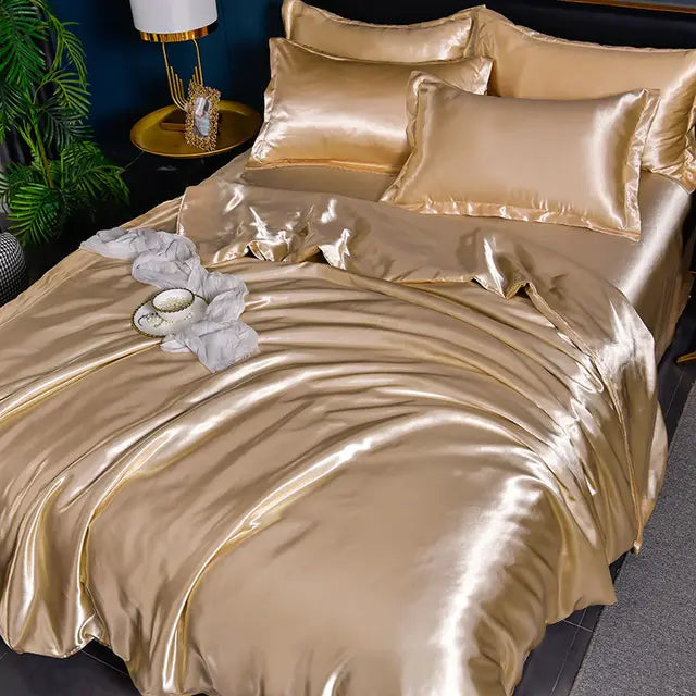 Luxury Plain Satin Duvet Cover - SilkSerenity-Light Gold-59.06 × 78.74 in-Nora Luxe