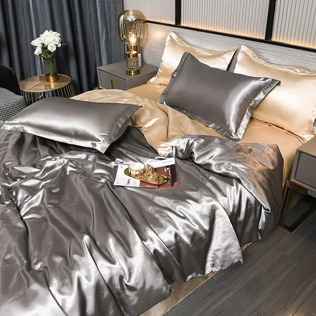 Luxury Plain Satin Duvet Cover - SilkSerenity-Silver-59.06 × 78.74 in-Nora Luxe