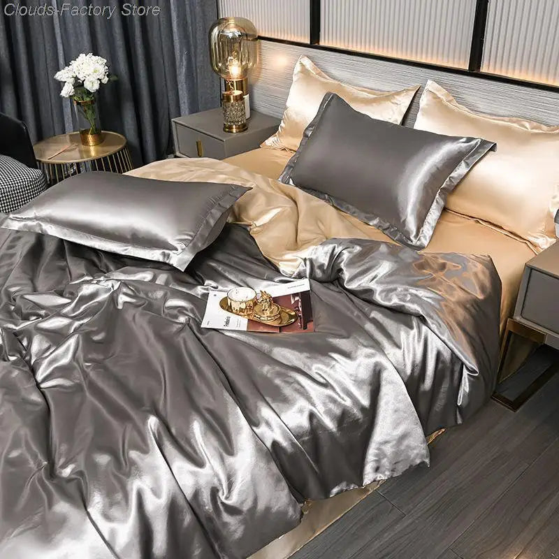 Luxury Plain Satin Duvet Cover - SilkSerenity-Silver-59.06 × 78.74 in-Nora Luxe
