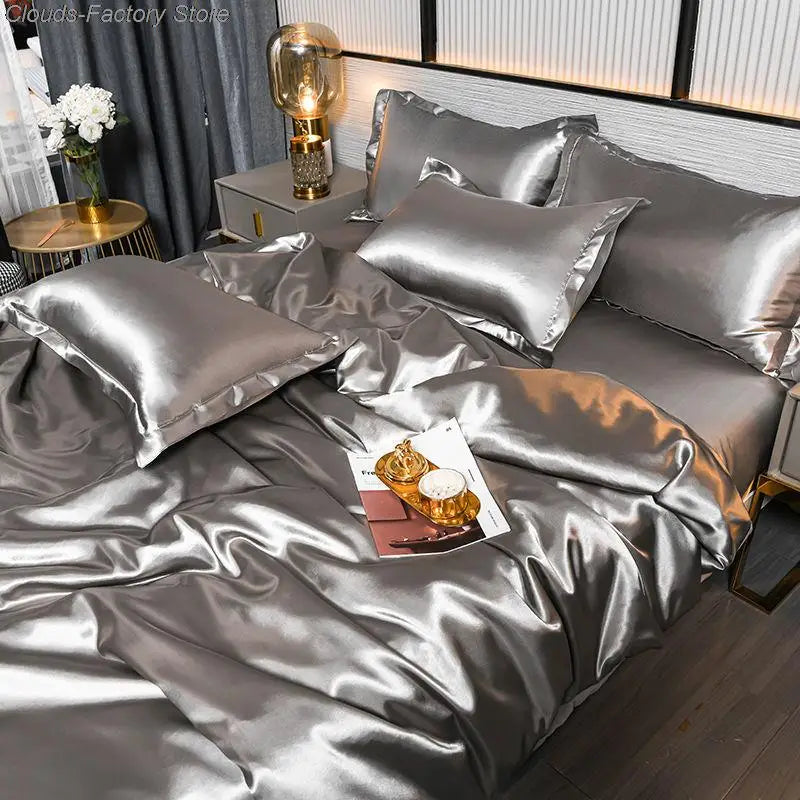 Luxury Plain Satin Duvet Cover - SilkSerenity-Silver-59.06 × 78.74 in-Nora Luxe