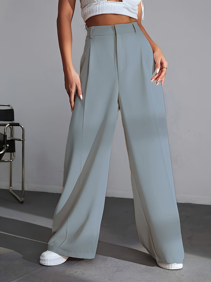 Luxury Plain Trousers With Wide Legs - Lana-S-Blue-Nora Luxe