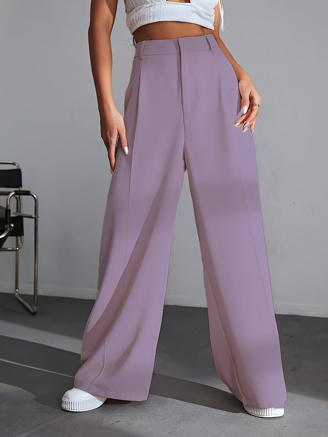 Luxury Plain Trousers With Wide Legs - Lana-S-Purple-Nora Luxe